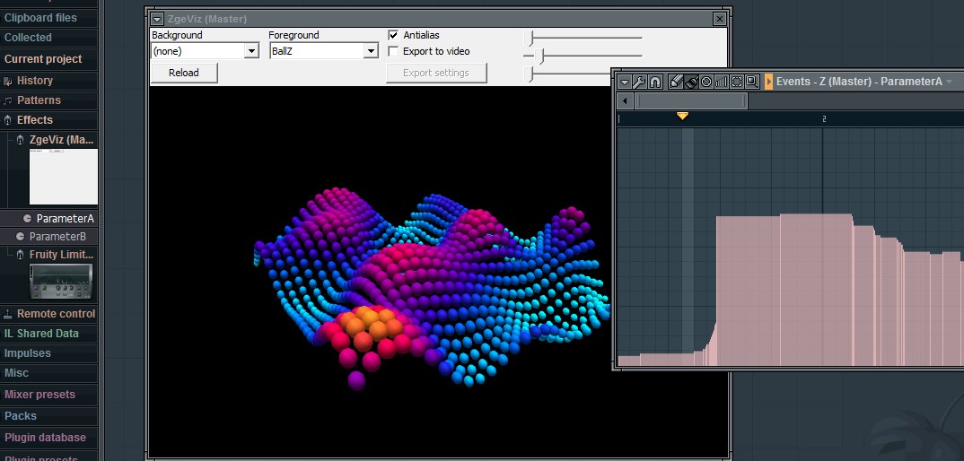 ParameterA is here automated to switch between different shapes in the BallZ-effect (by Rado1)